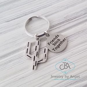 Cactus Keychain Friends Stick Together BFF Gift